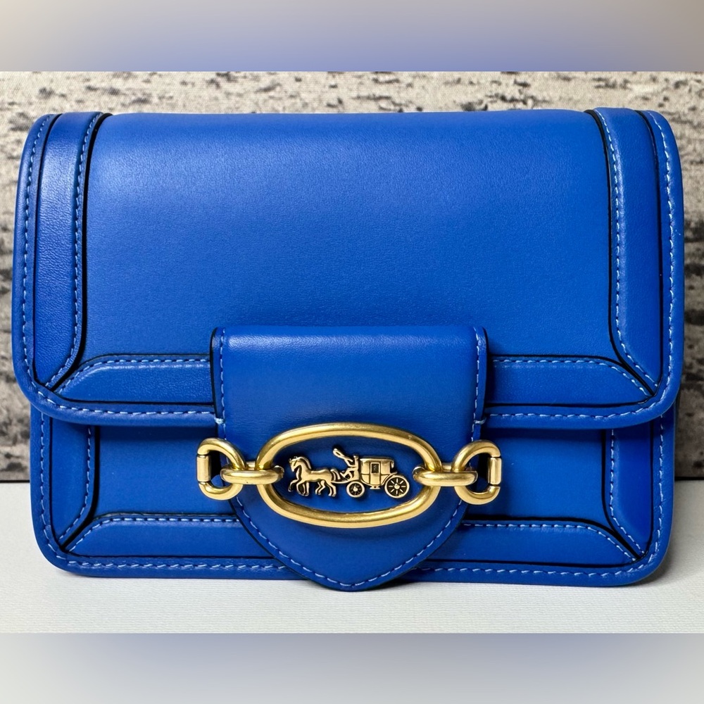 NWT Coach Hero Crossbody Bag in Glovetanned Leather Blue Fin C8441